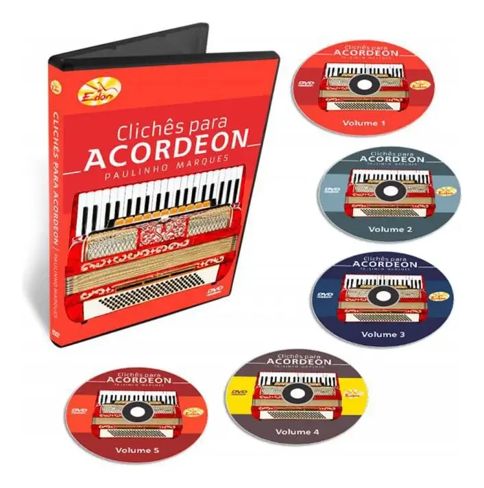Coleção Curso Clichês Para Acordeon 5 Dvds - Edon