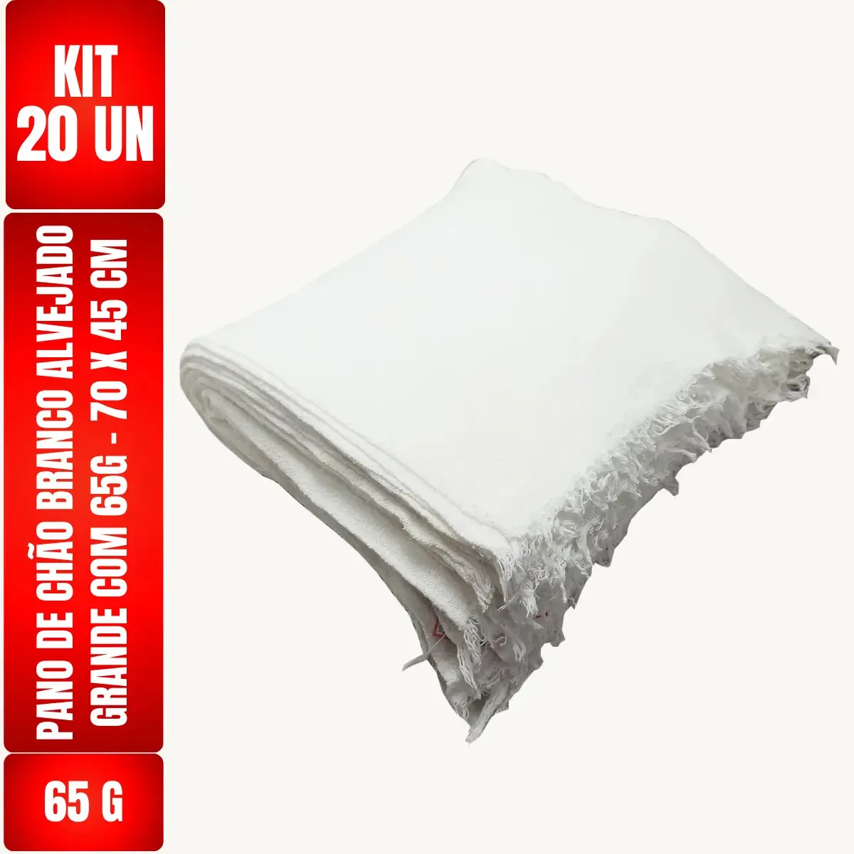 Kit Pano de Chão Superabsorvente Branco de Algodão Para Limpeza e Secagem – 20 Unidades