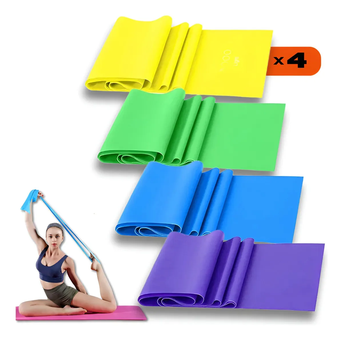 Kit 4 Faixa Elástica Thera Band Exercício Fisioterapia Yoga Faixas Variadas Funcional Pilates Ginástica Academia Pdo Store Sortido