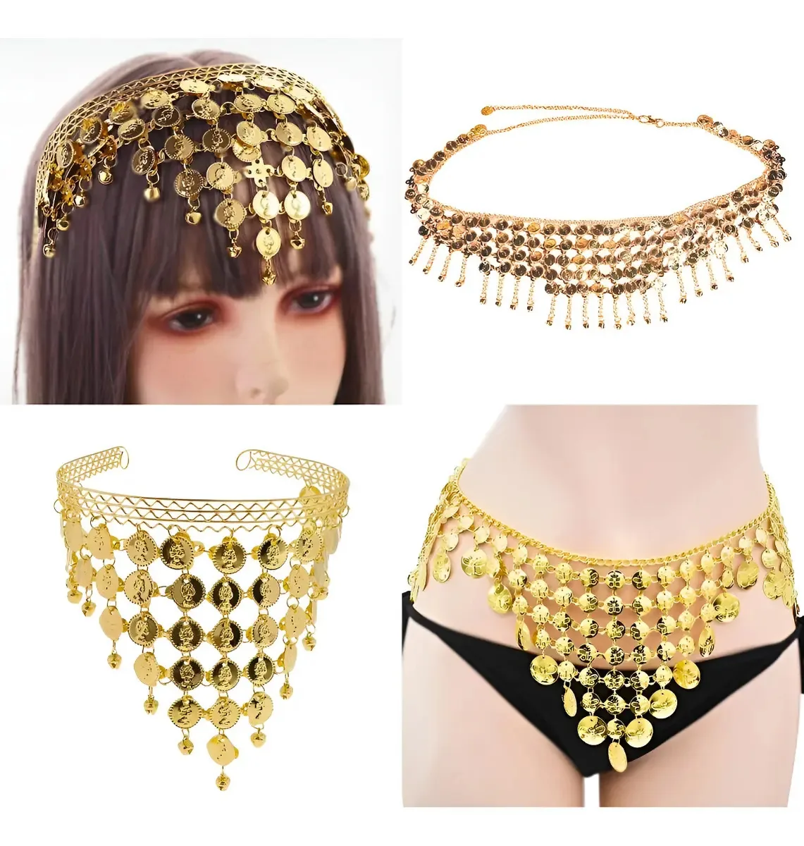 Kit Dança Do Ventre Tiara Moedas Douradas + Cinto Dourados Cor Dourado Tamanho Un