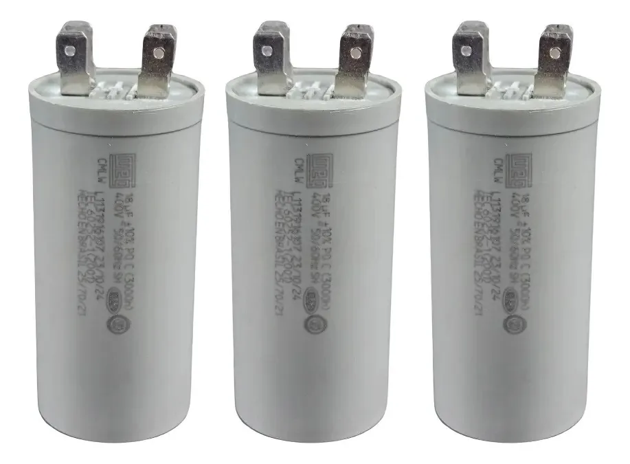 Pack 3 Capacitores Permanentes WEG de 18uF 400V para Motores e Ventiladores
