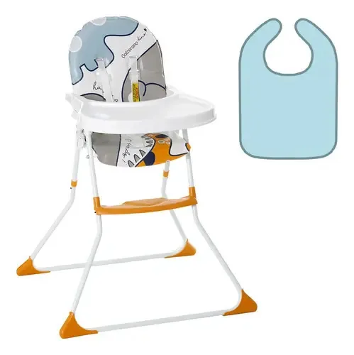 Cadeira De Alimentação Bebê Galzerano Dino Nick + Babador Cor Branco/laranja