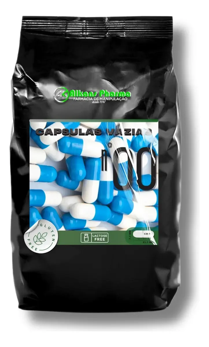 100 Cápsulas Vazias De Gelatina Nº 00 Cor Branca Azul