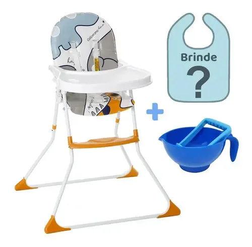 Cadeira Alimentação Bebe Nick + Amassador Papinha + Babador Cor Multicolor Dino