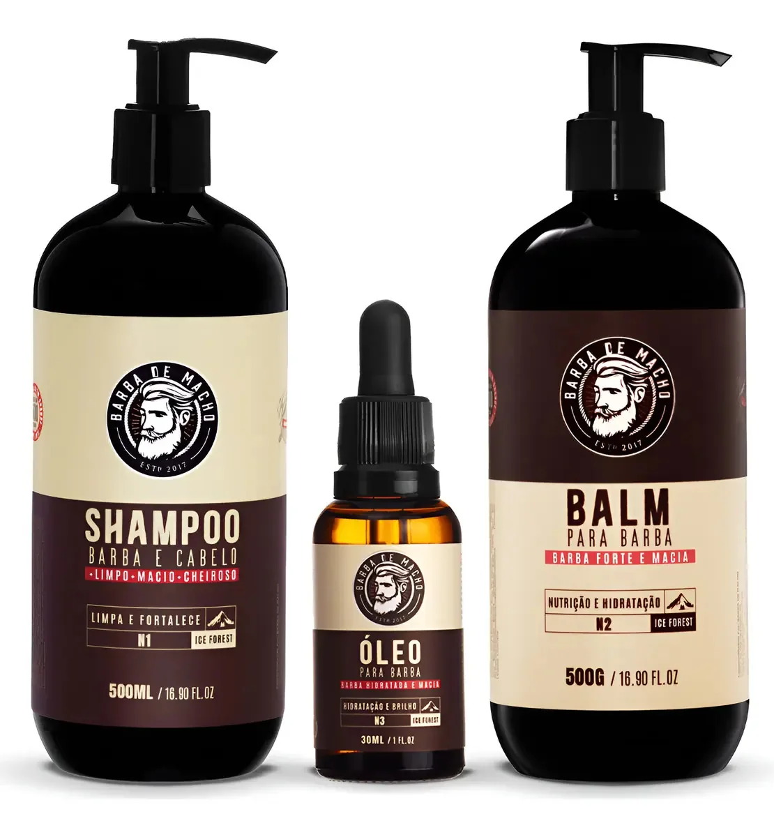 Kit Barba 500ml Com Shampoo 2 Em 1 + Balm + Óleo Ice Forest