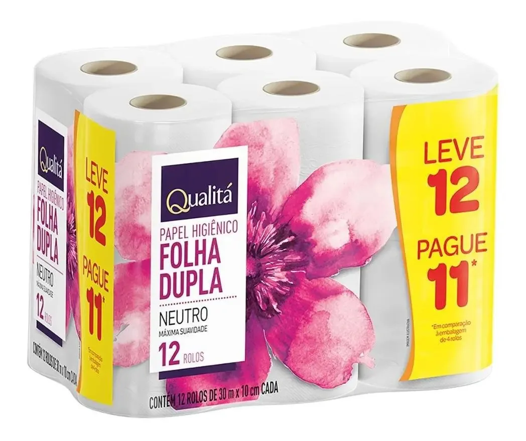 Papel Higiênico Folha Dupla Neutro Qualitá 30m 12 Unidades