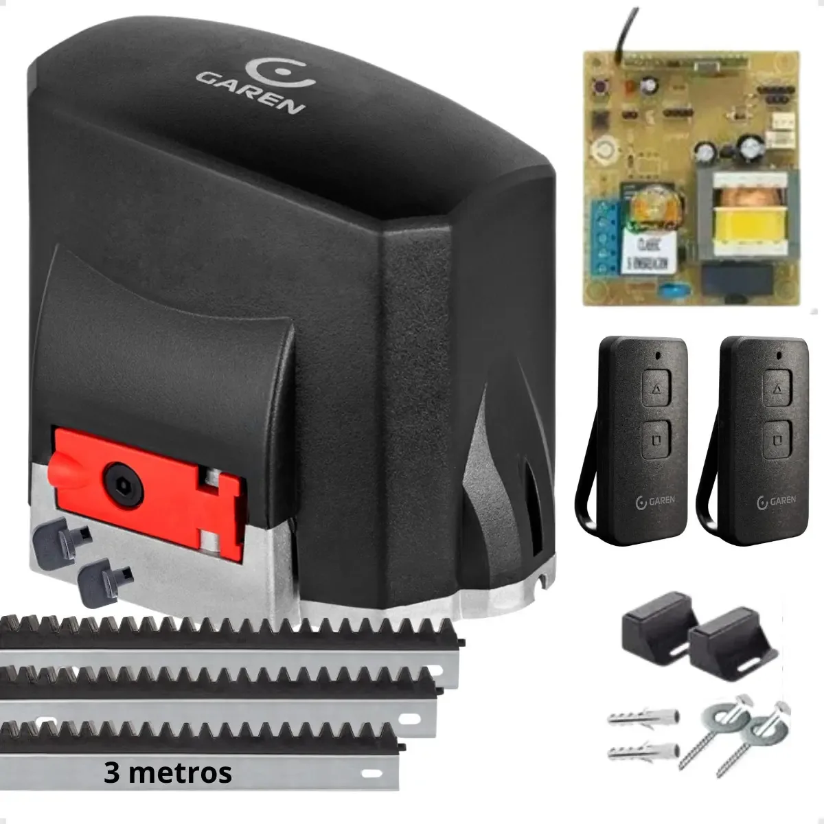 Kit Motor Portoes Eletronicos Garen 400kg Speed + 3m Cremalheira + 2 Controles