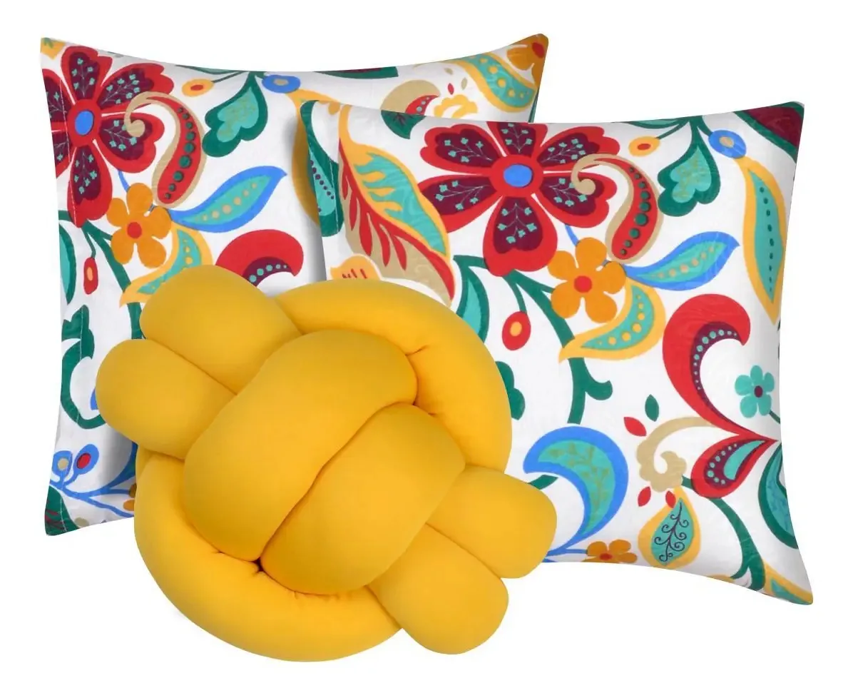 2 Almofadas Decorativas Sala Sofá + Almofada Nó Amarelo