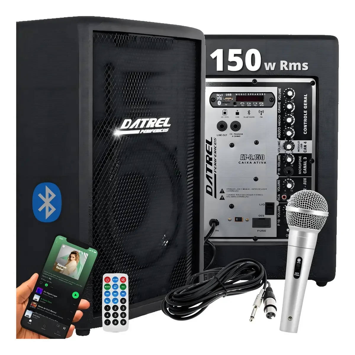 Caixa Som Ativa 150w Bluetooth Amplificada Microfone Cor Preto