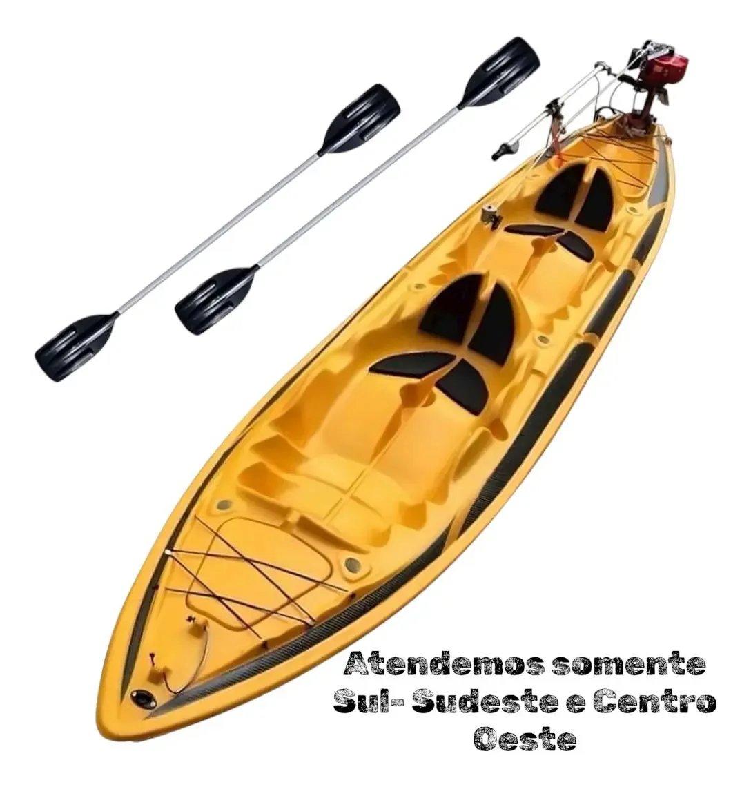 Caiaque Duplo Pesca Karmarine K2 Fibra Vidro 2 Lugares C/ Remos Amarelo