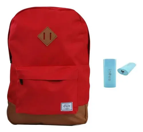 Mochila Casual Unissex Vermelho Carregador Portátil 5000ma