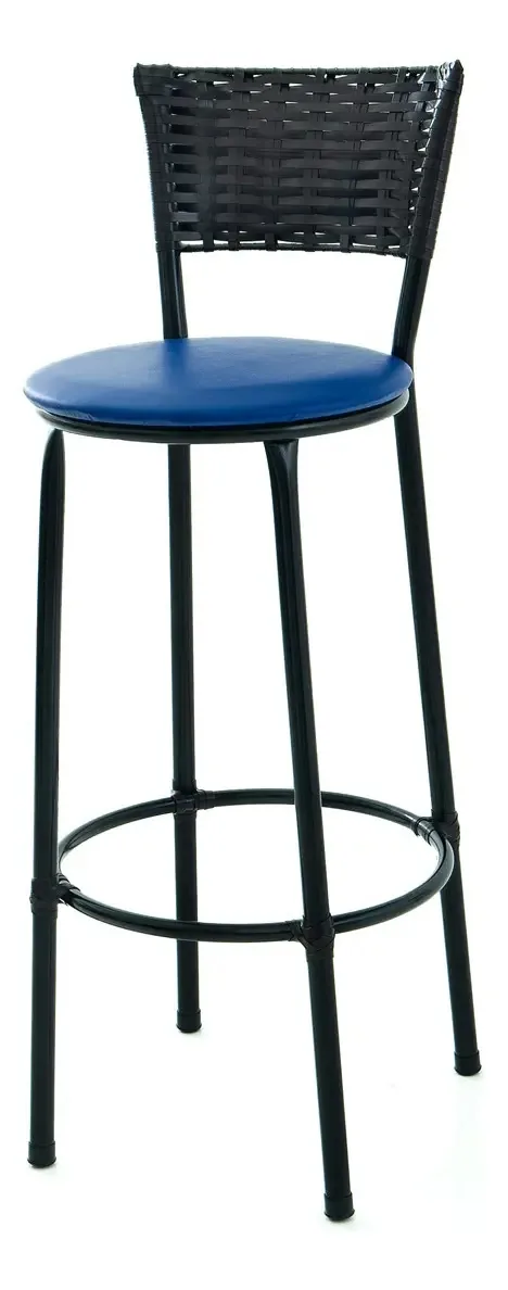 Banqueta Alta Tendencia Junco Tabaco Cozinha Bistrô Cor Azul