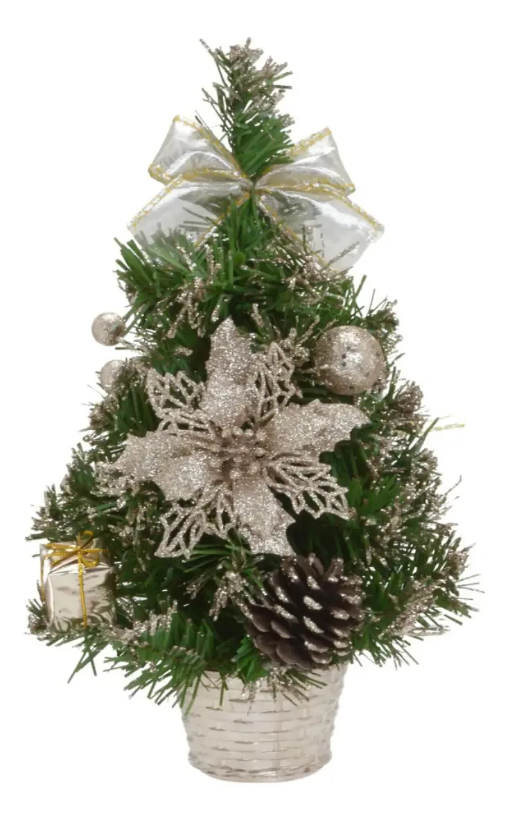 Mini Árvore de Natal Decorada Com Laço e Enfeites de PVC 31cm