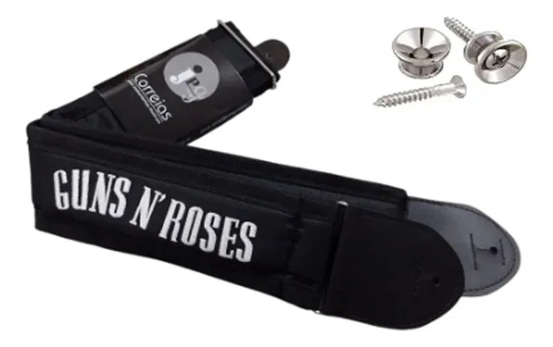 Correia Violão/guit/baixo Acolchoada Guns N Roses + Roldanas Preto