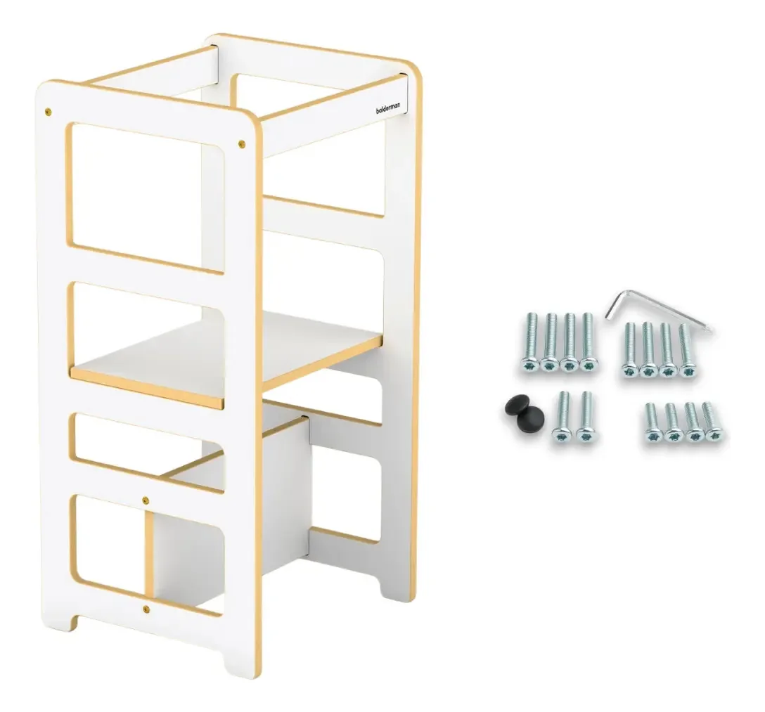 Torre de Aprendizagem Montessoriana 4 em 1 Branco Madeira Ajustável