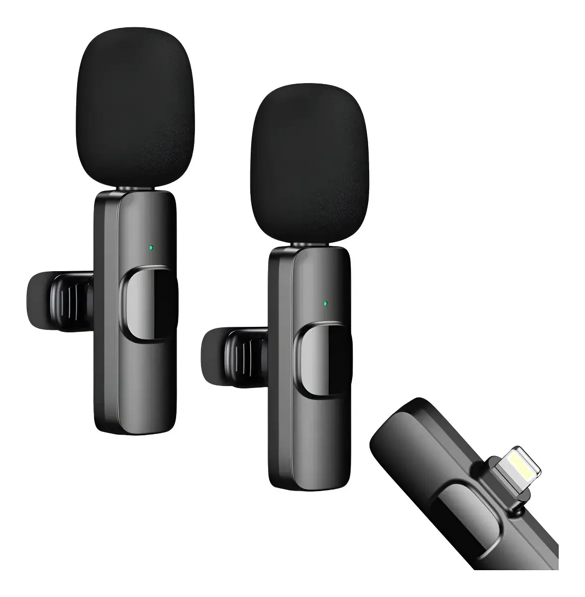 Kit 2 Microfones Lapela Sem Fio DropMaxi K9 Android Preto