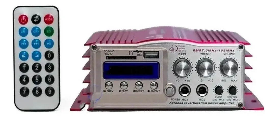 Amplificador Áudio Bluetooth Receive 2 Canais Fm Usb Karaok