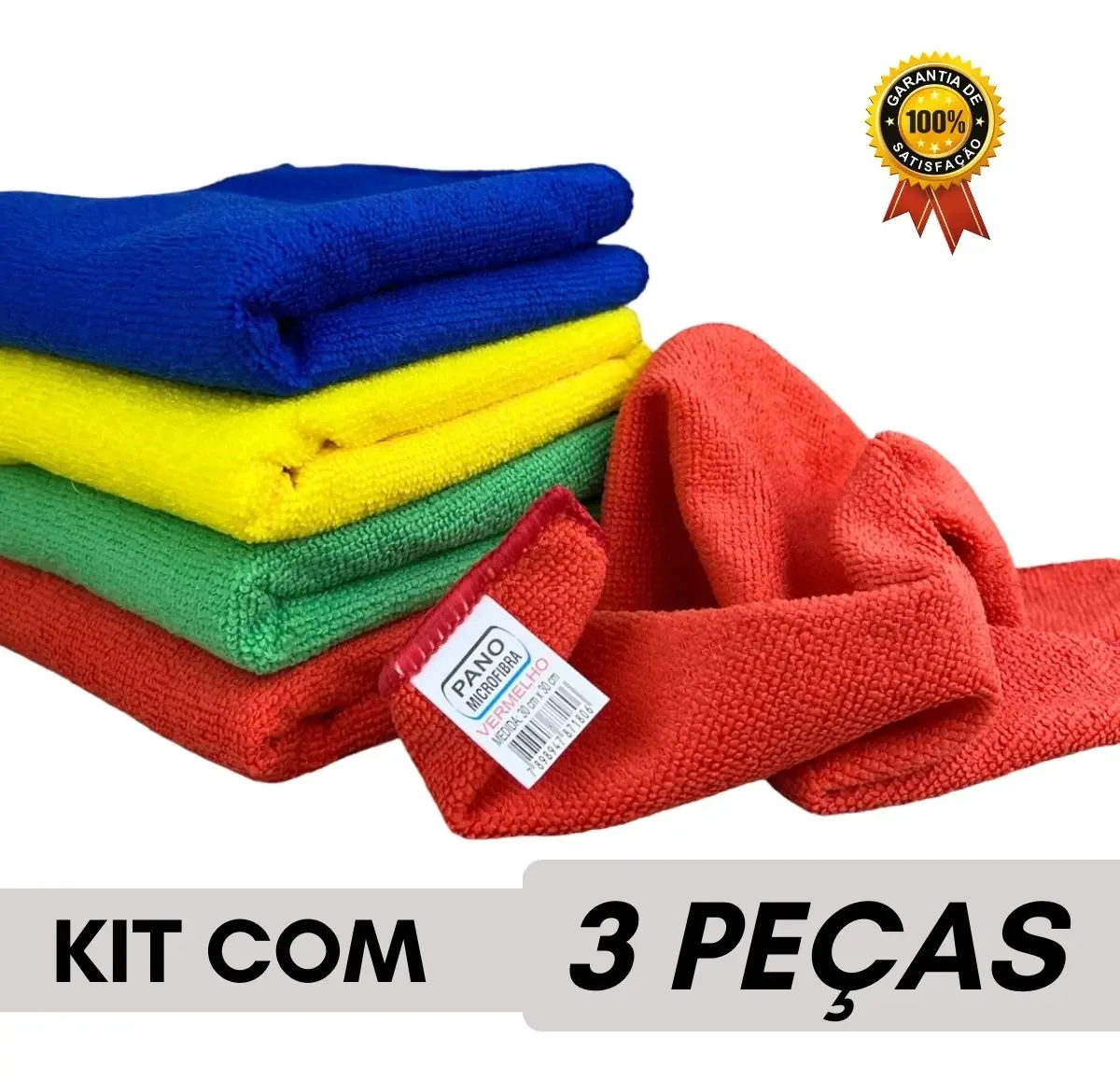 Pano Microfibra Para Limpeza Multiuso - Kit 3 Panos 30x30cm Azul