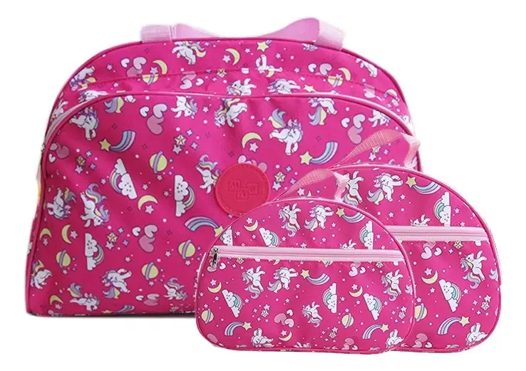 Kit Bolsa De Viagem Flamingo Grande E 2 Necessaires M E P Cor Unicornio
