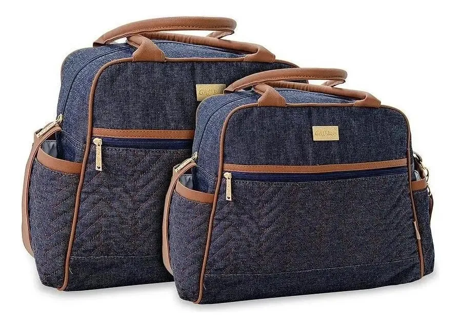 Kit Bolsa Bebê Maternidade City Cor Jeans