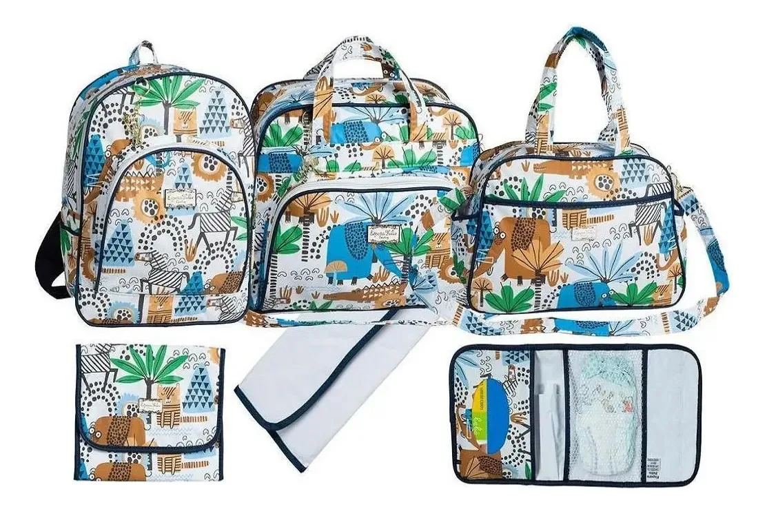 Kit Bolsa Bebê Maternidade Com Mochila Baby Print Safari