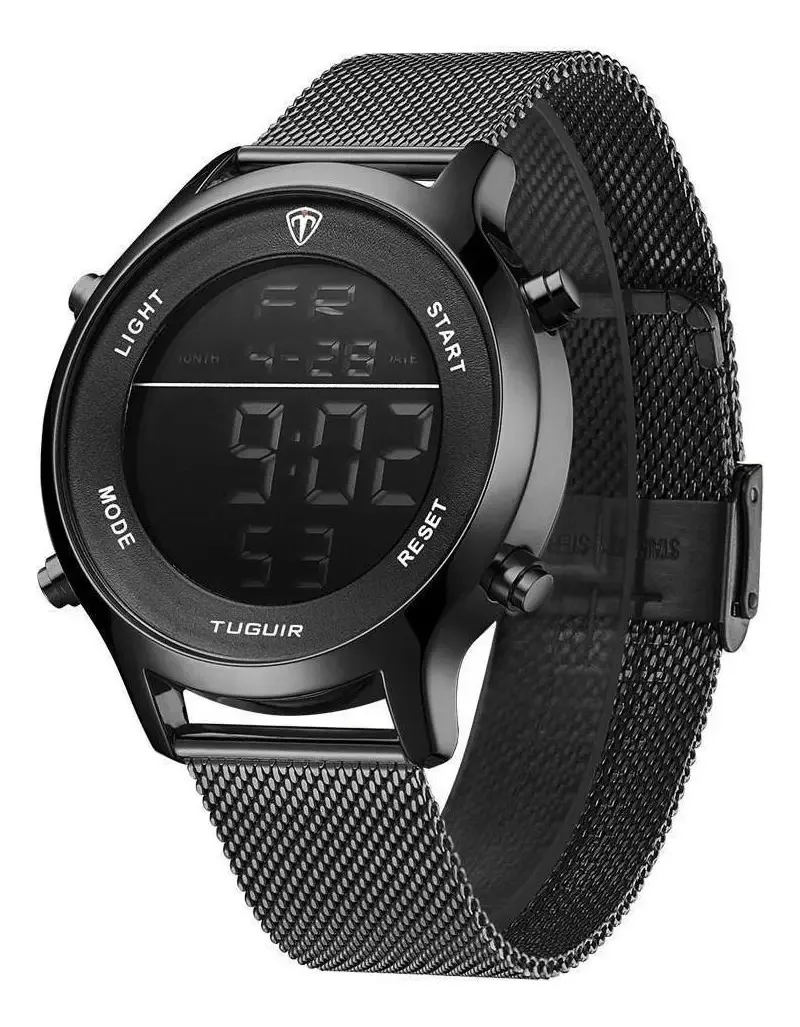 Relogio Digital Led Tg Preto Calendário Cronometro