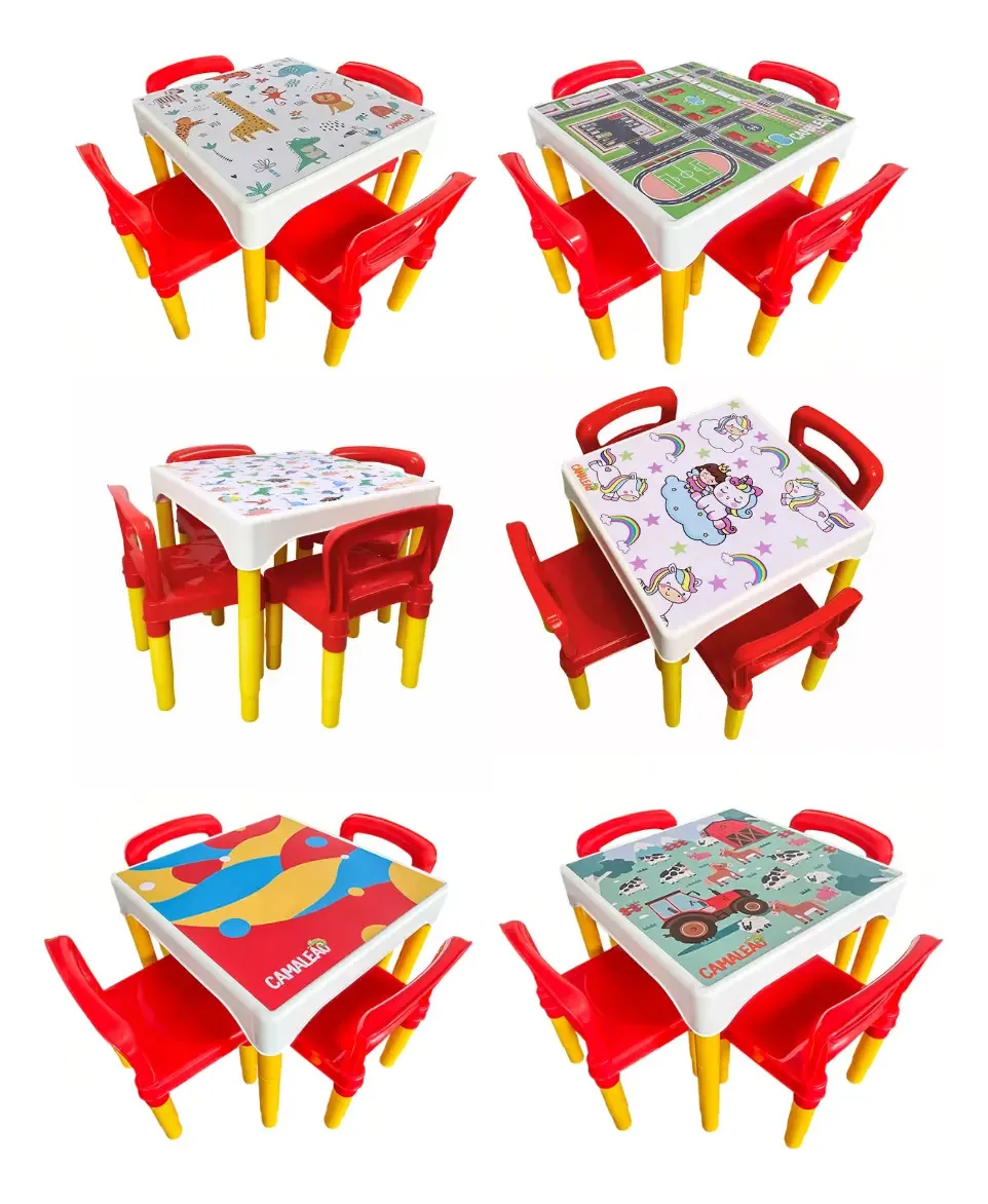 Mesinha Infantil 4 Cadeiras Plástica Escolar Camaleão Cor Colorido