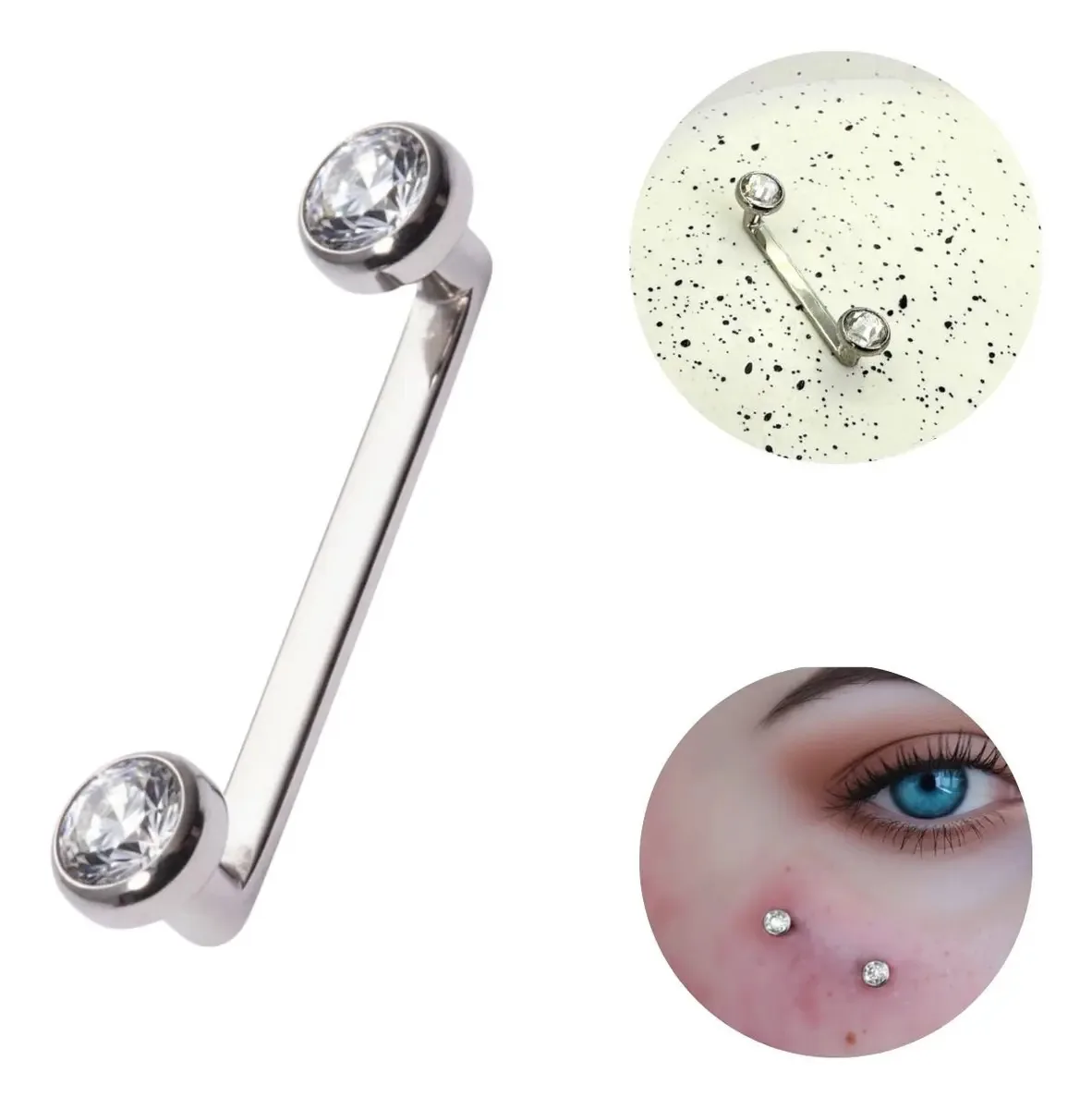 Kit 3 Piercings Surface De Titânio 16mm Zircônias Cor Prateado