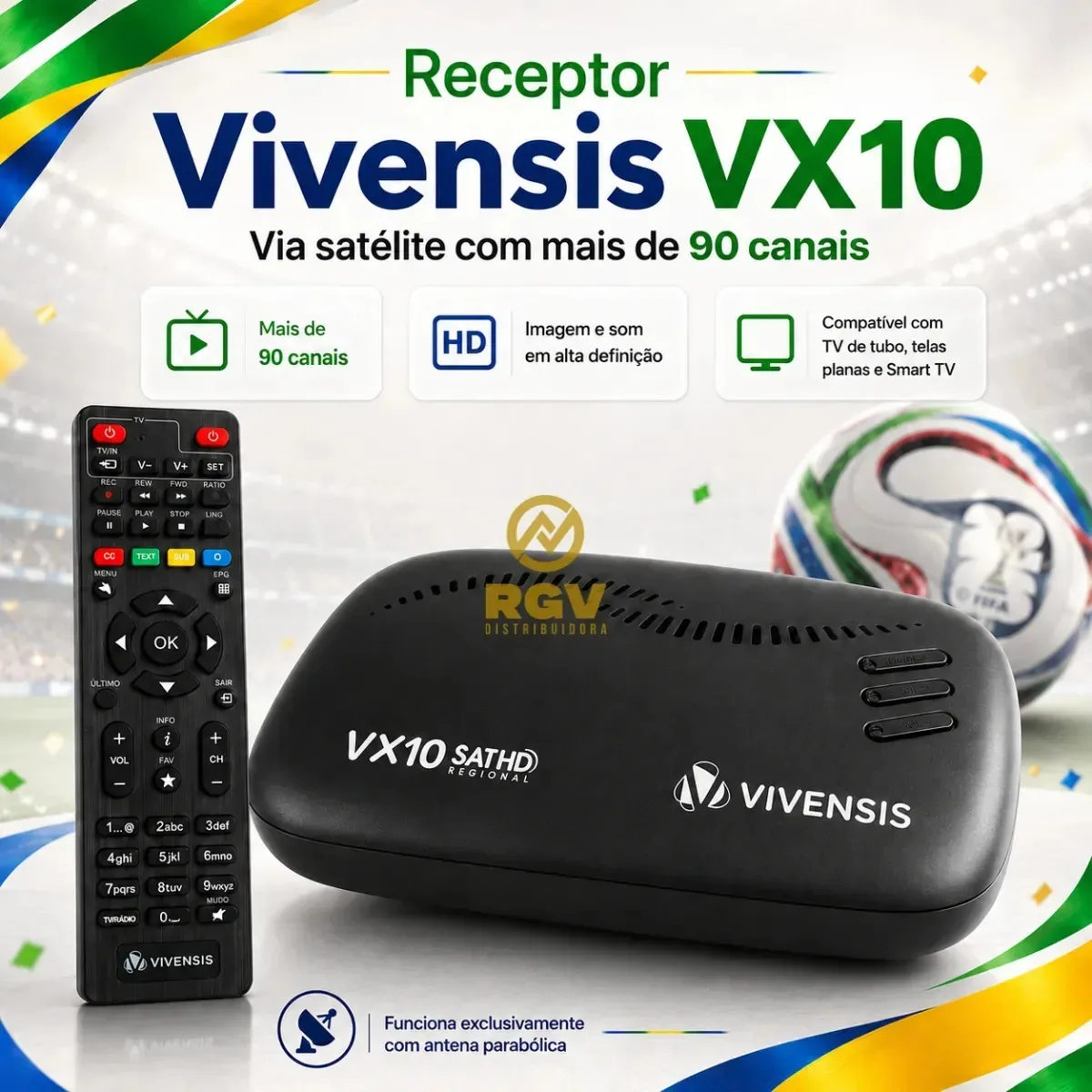 Receptor Vivensis VX10 SATHD Regional Nova Parabólica Digital 5G Satélite D2 B1 Sem Mensalidade OI SKY Claro Vivo