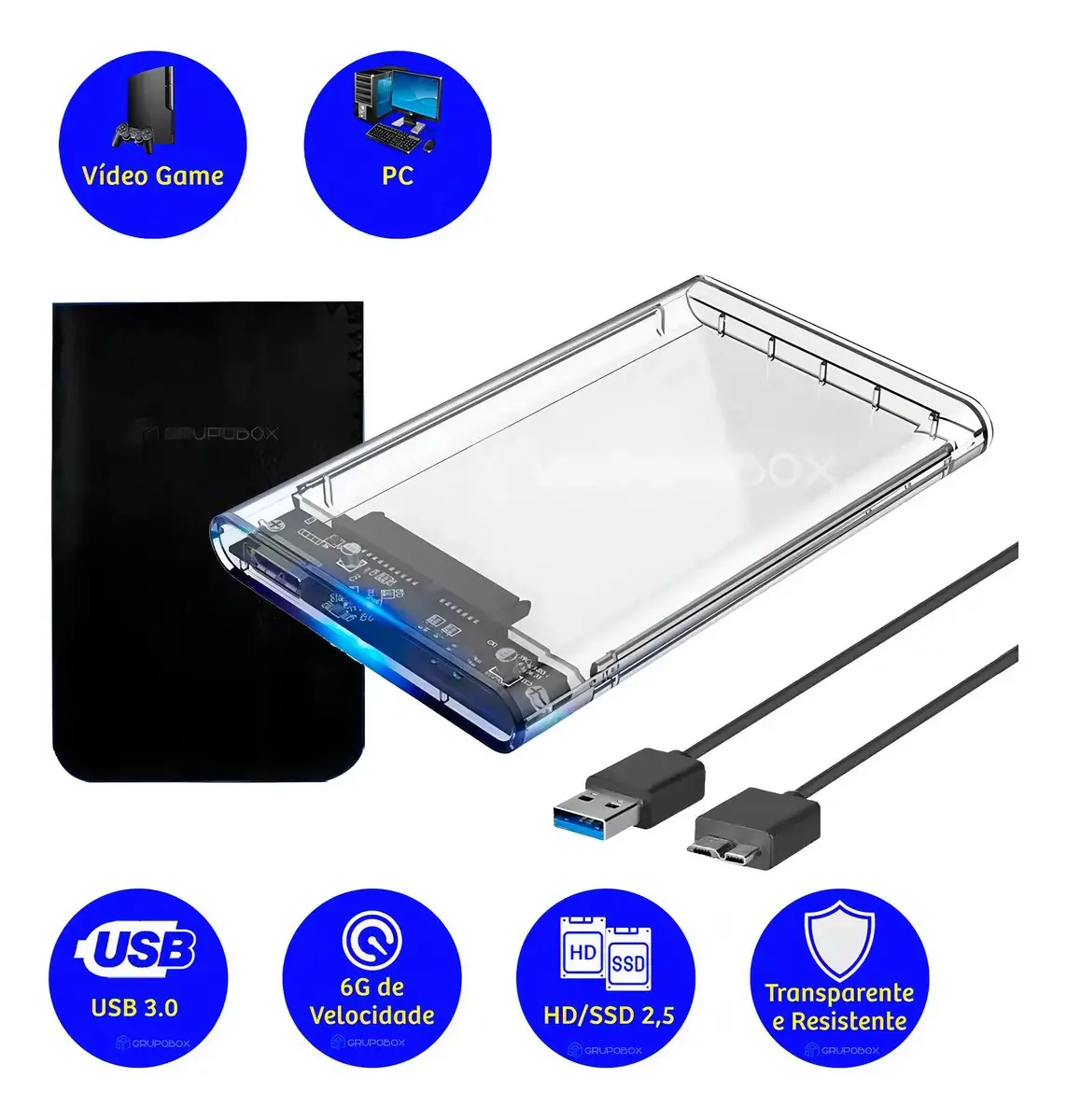 Case Para Hd Transparente Externo Resistente Usb 2.5