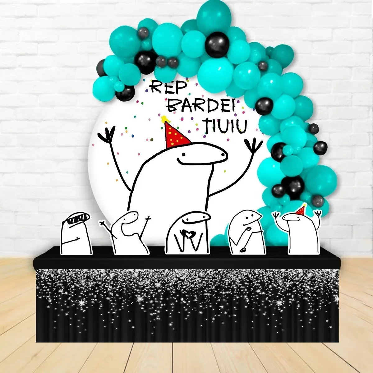 Painel Redondo Festa Flork Stickman Bentô + Displays