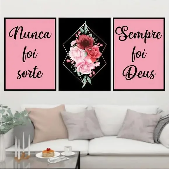 Kit 3 Quadros Sempre Foi Deus - 33x24cm - Vidro - Preta