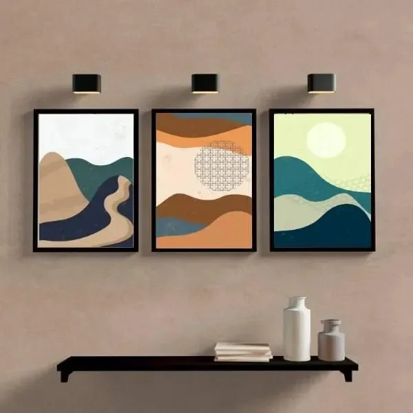 Kit 3 Quadros Abstratos Montanhas Coloridas 24x18cm