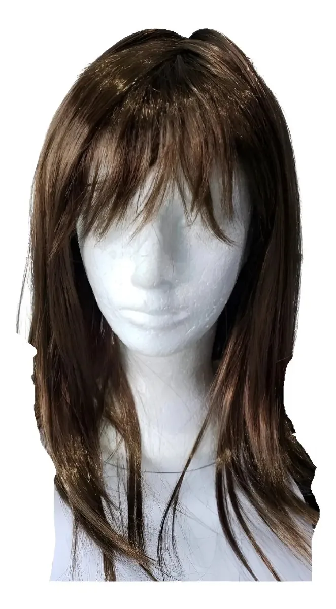 Peruca Longa Lisa para Halloween Carnaval Marrom 52cm Poliéster