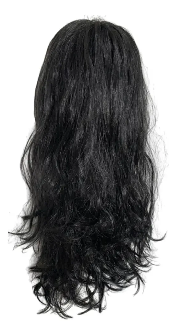 Peruca Preta Longa Ondulada Fantasia Halloween Glamorosa Cor Preto