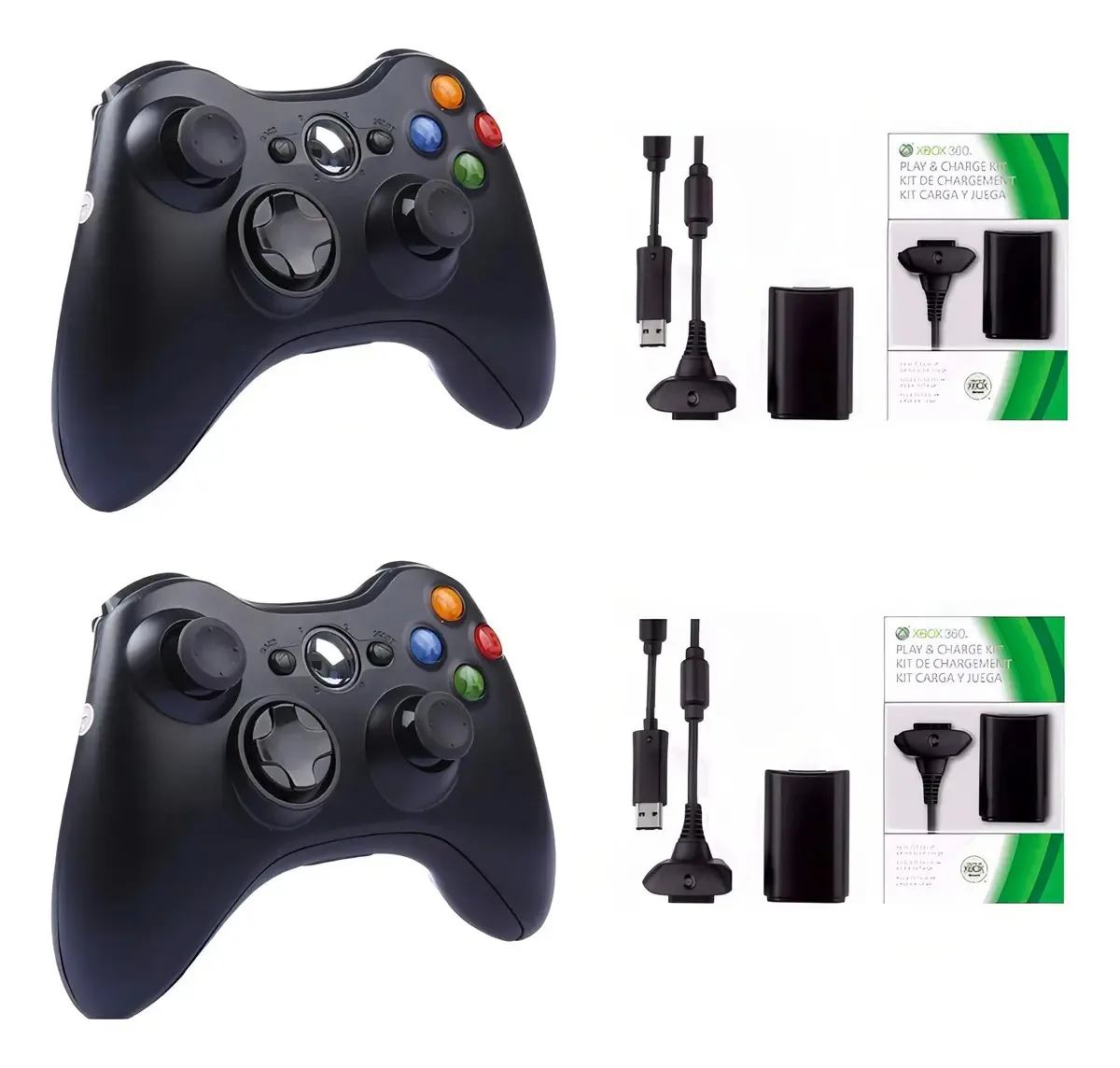 2 Controles Compatível Xbox 360 Sem Fio + 2 Bateria Slim Cor Preto