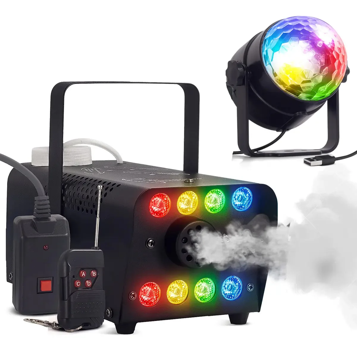 Kit Maquina De Fumaça Canhão 8 Led 600w Rgbw ON-MF808 KA-1038 Fumaça 4 Metros Proteção Vazamento Reservatório 0,5l Para Festa Show Evento Mini Laser Brinde Onistek