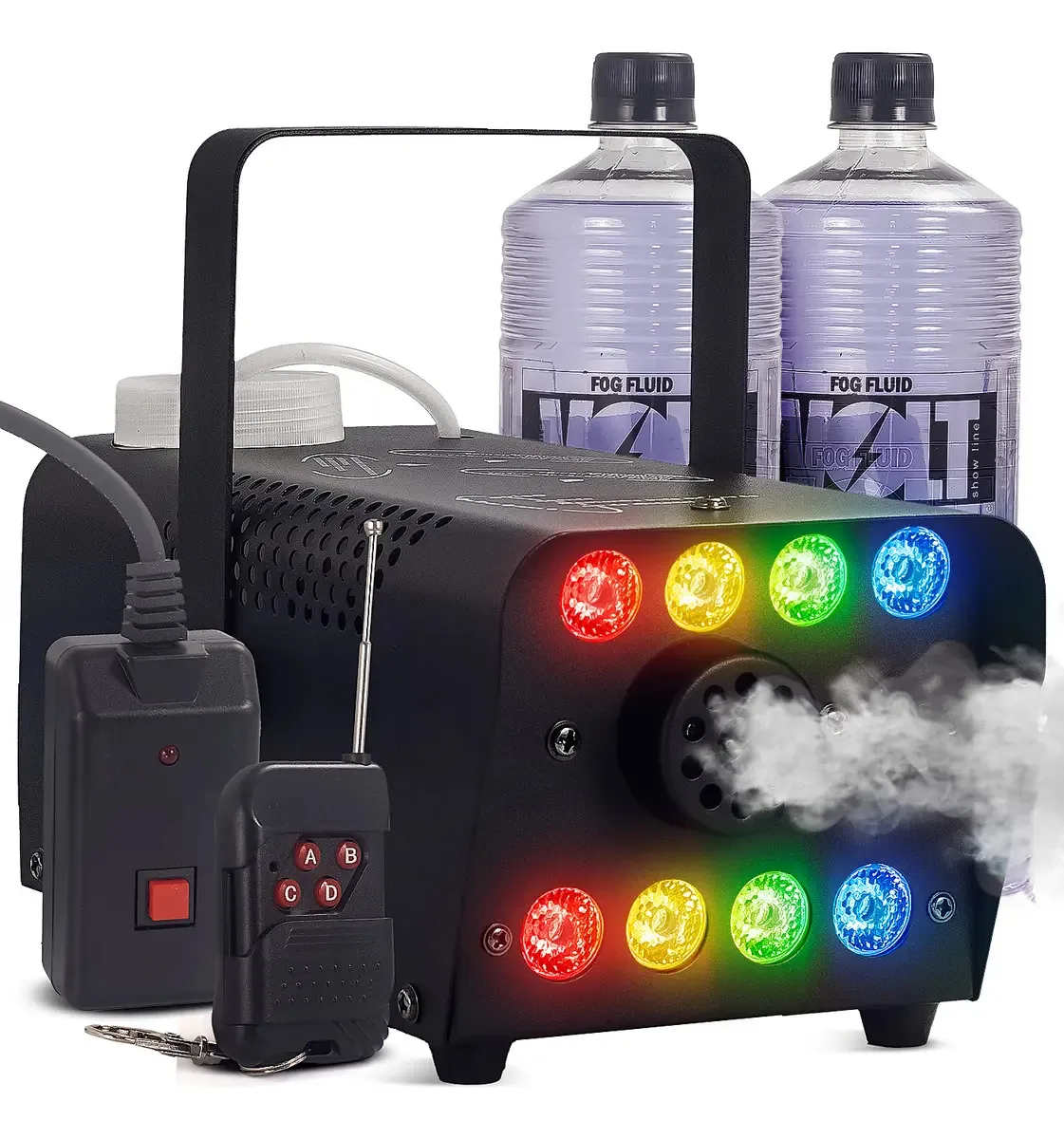 Kit Maquina De Fumaça 600w Canhao 8 Led Rgbw Capacidade 0,5l Controle Remoto Com E Sem Fio Alcance Da Fumaça 4 Metros Proteção De Vazamento Para Show Evento Palco Acompanha 2 Fluído Brinde