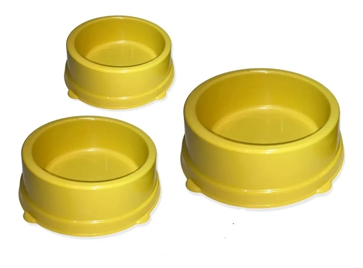 Kit 3 Comedouros Pote Ração E Água Tamanho Diversos Cor Amarelo