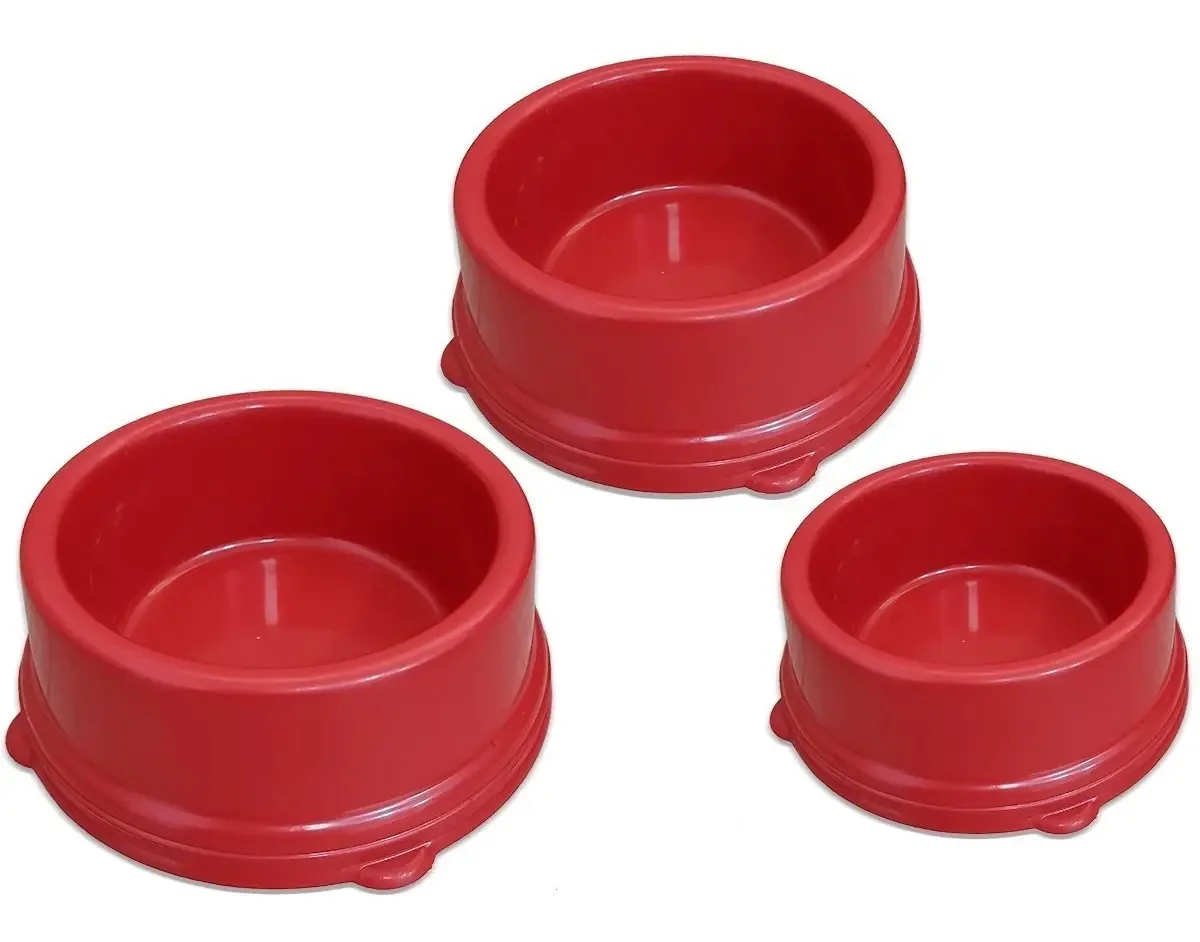 Kit 3 Comedouros Pote Ração E Água Tamanho Diversos Cor Vermelho
