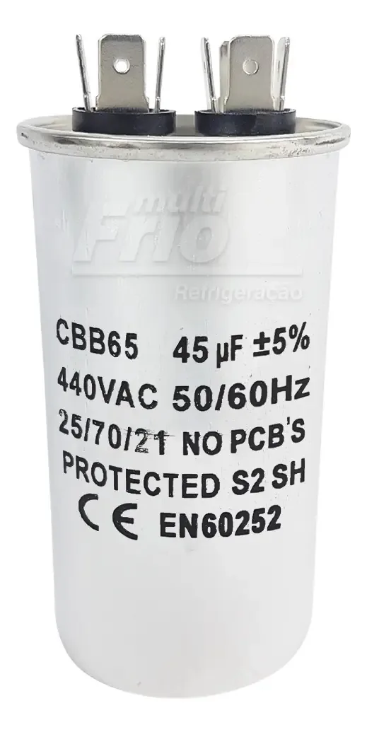 Capacitor Permanente 45 µF 440V Marca Multifrio Refrigeração