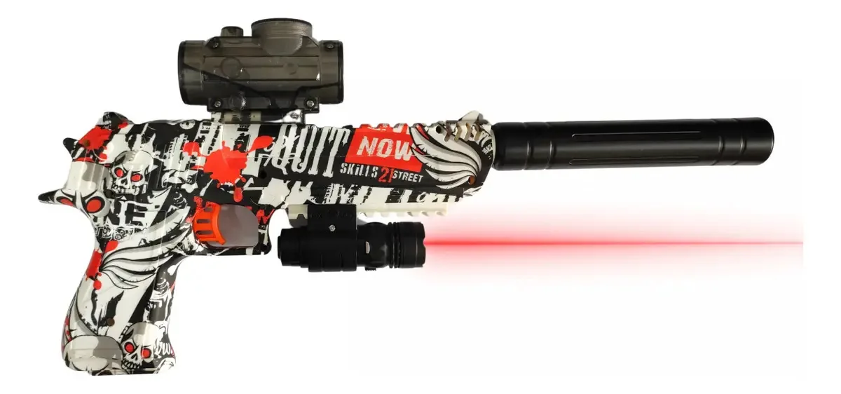 Arminha De Bolinha De Gel Brinquedo Metralhadora Arma Ak47 Cor Deserte Vermelha Com Laser