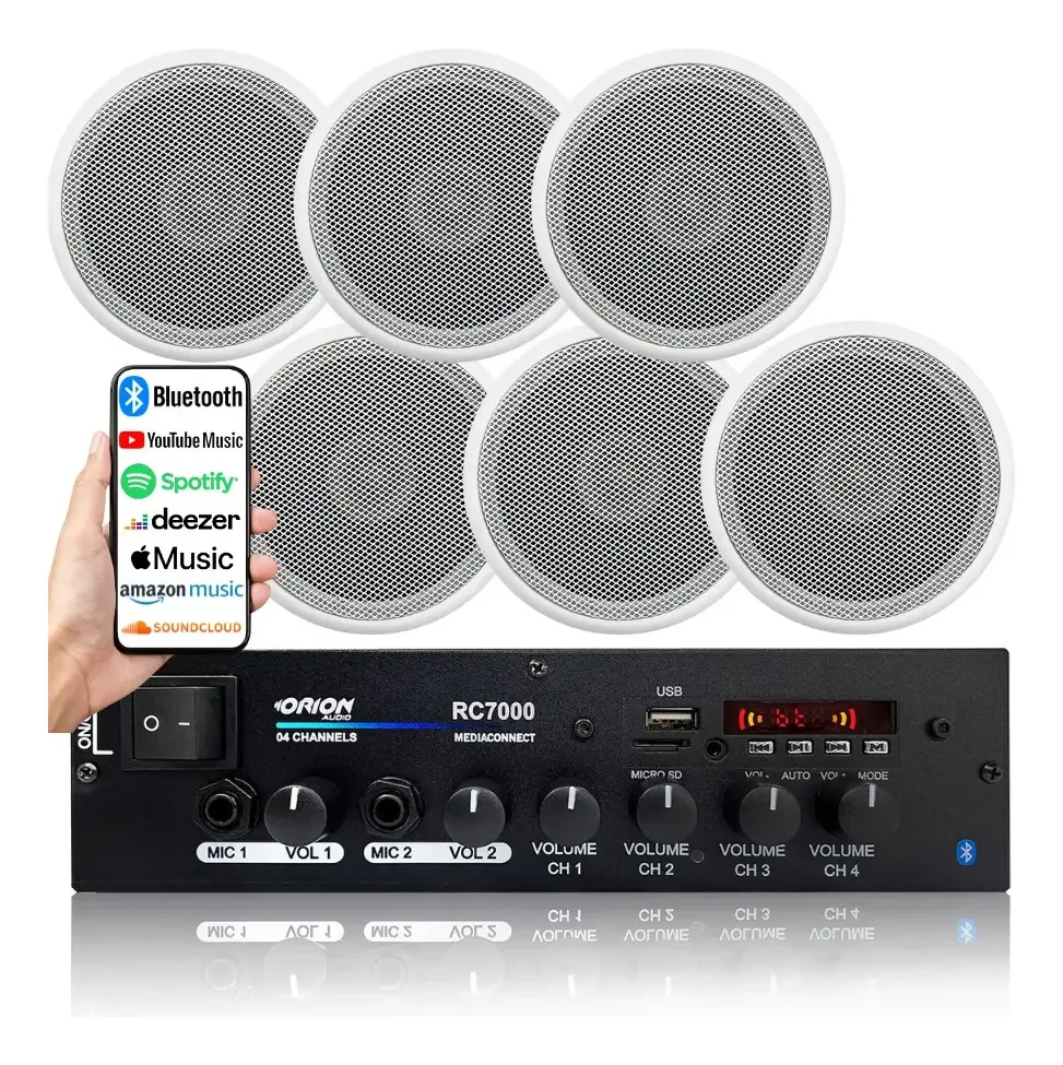 Som Ambiente Bluetooth Rc7000 + 6 Caixas De Som Orion Cor Branco
