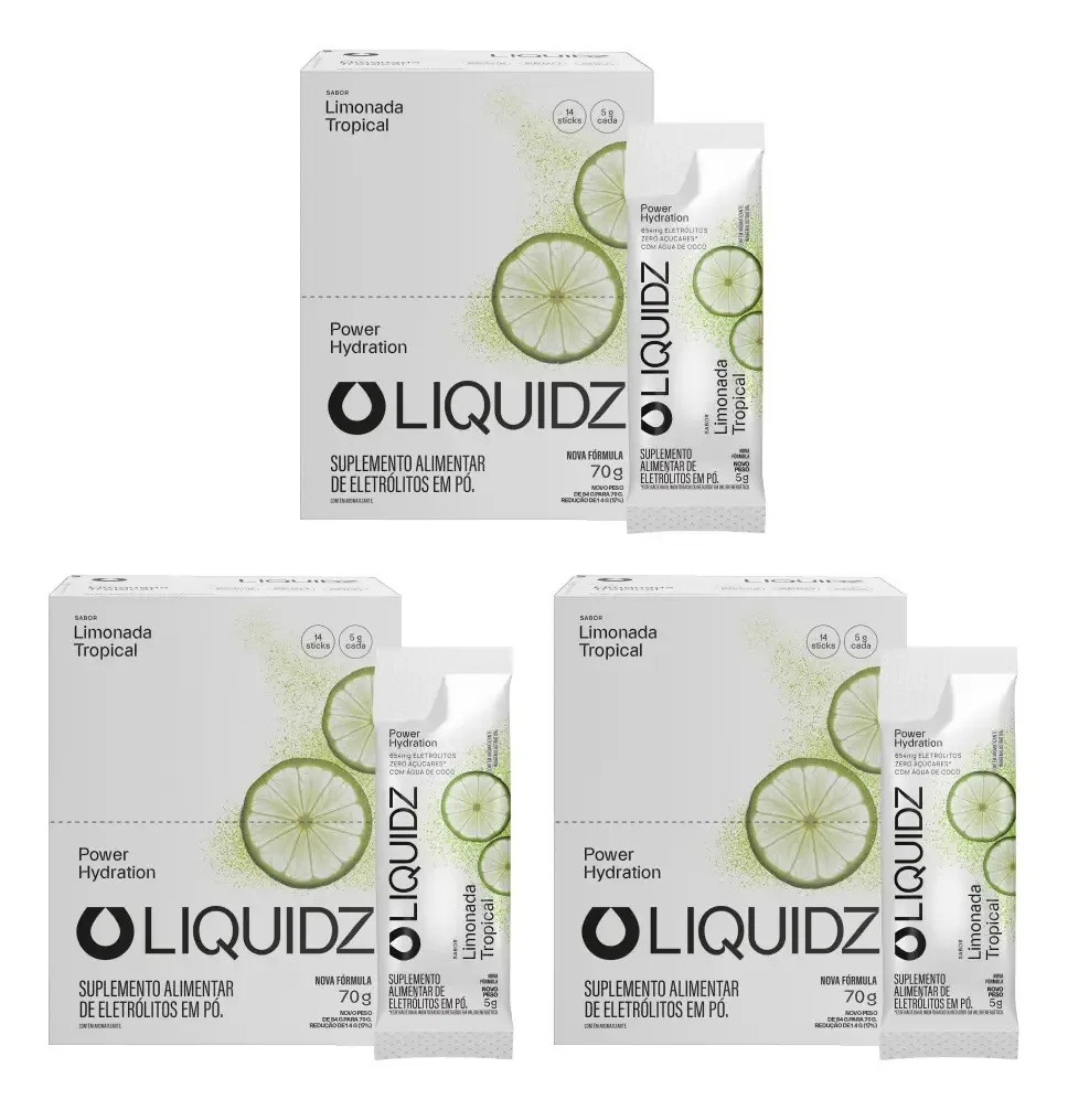 LIQUIDZ® Eletrólitos Zero Açúcar Limonada Tropical 42 Sachês