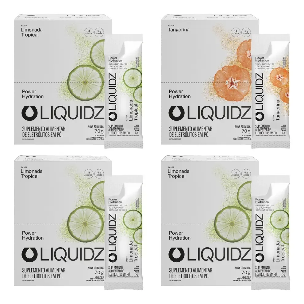 Liquidz® - Eletrólitos Zero Açúcar 2 Sabores 4cx - 56 Sachês