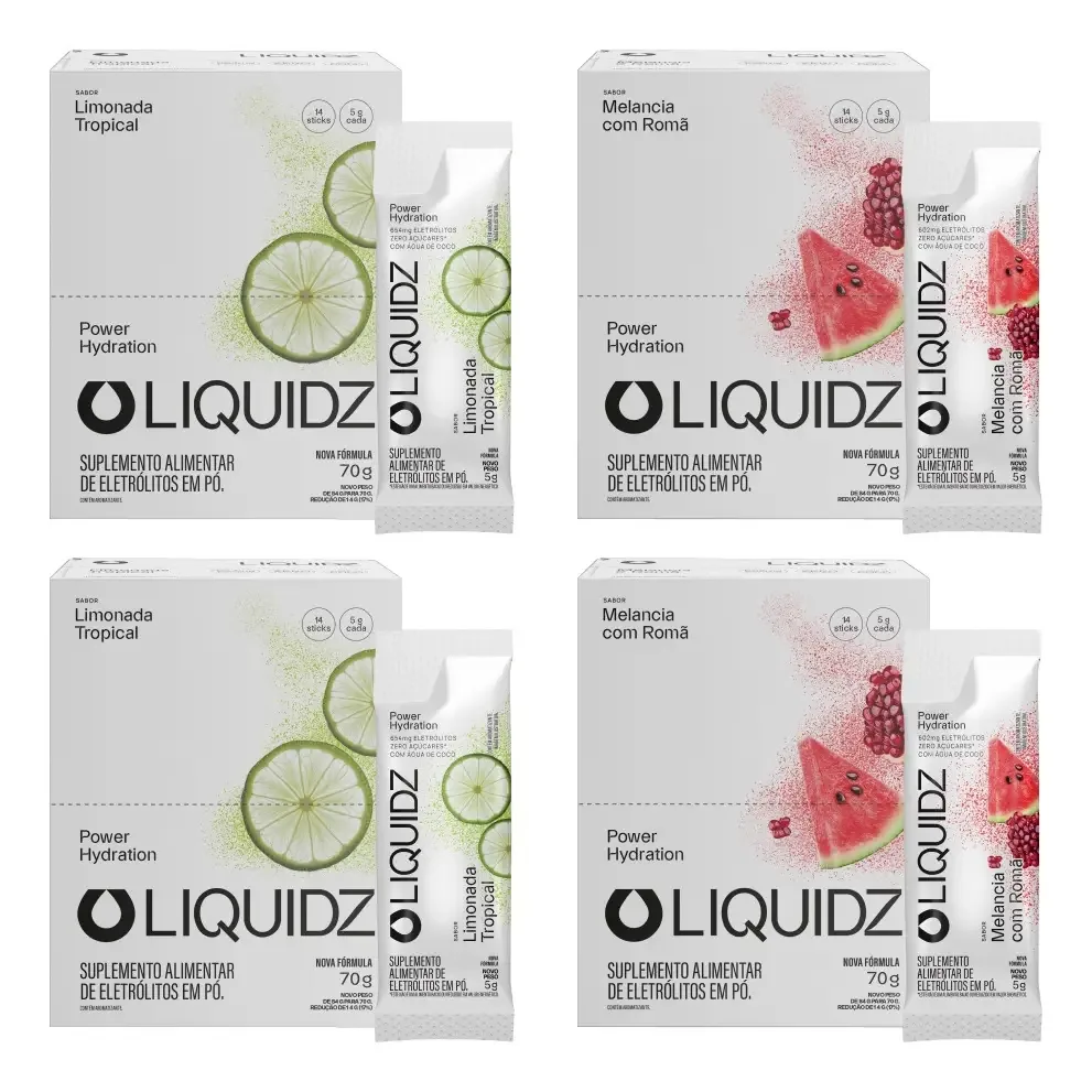 Liquidz® - Eletrólitos Zero Açúcar 2 Sabores 4cx - 56 Sachês