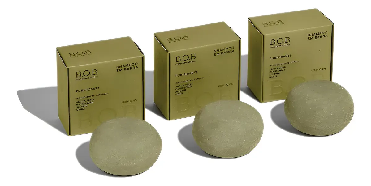 Kit 3 Shampoos Natural Em Barra Purificante Vegano B.o.b