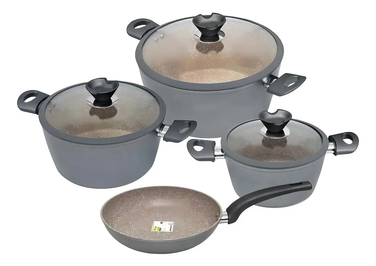 Kit Jogo De Panelas Antiaderente 3 Caçarolas + 1 Frigideira