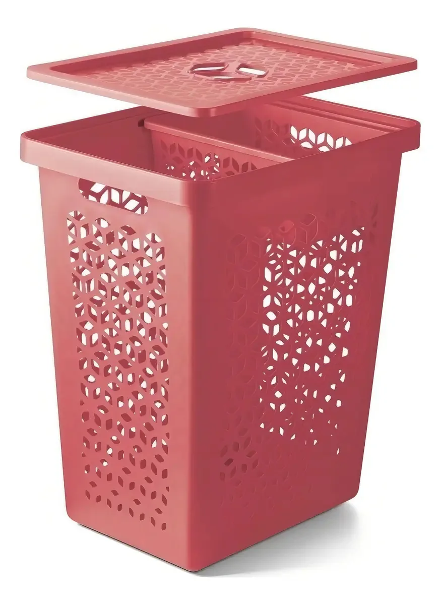 Cesto De Roupas 55l Multiuso Tampa E Cesto Interno 6l Uz Cor Coral