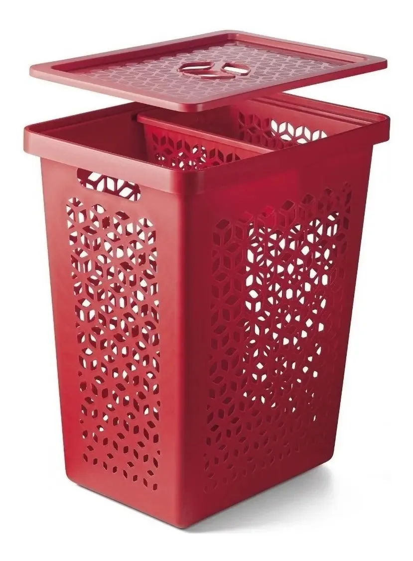 Cesto De Roupas 55l Multiuso Tampa E Cesto Interno 6l Uz Cor Vermelho